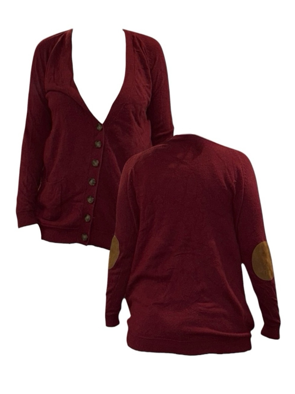 Zara Burgundy Button-Front V-Neck Cardigan